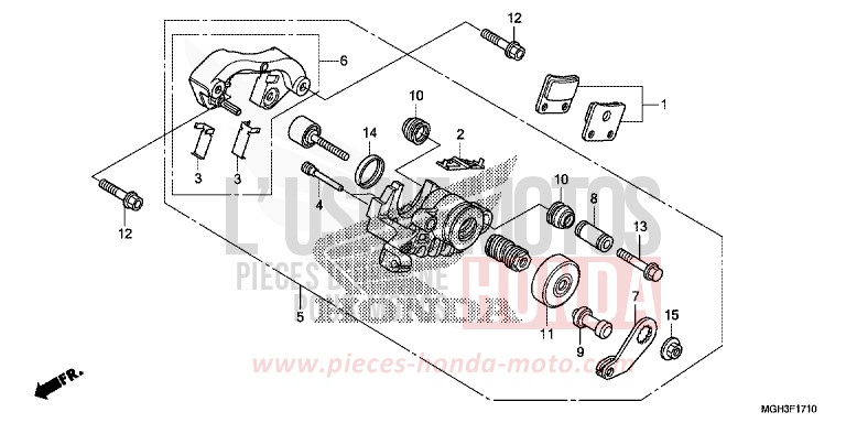 REAR BRAKE CALIPER (PARKING) for VFR1200X Dual Clutch CANDY PROMINENCE RED (R342) from 2012